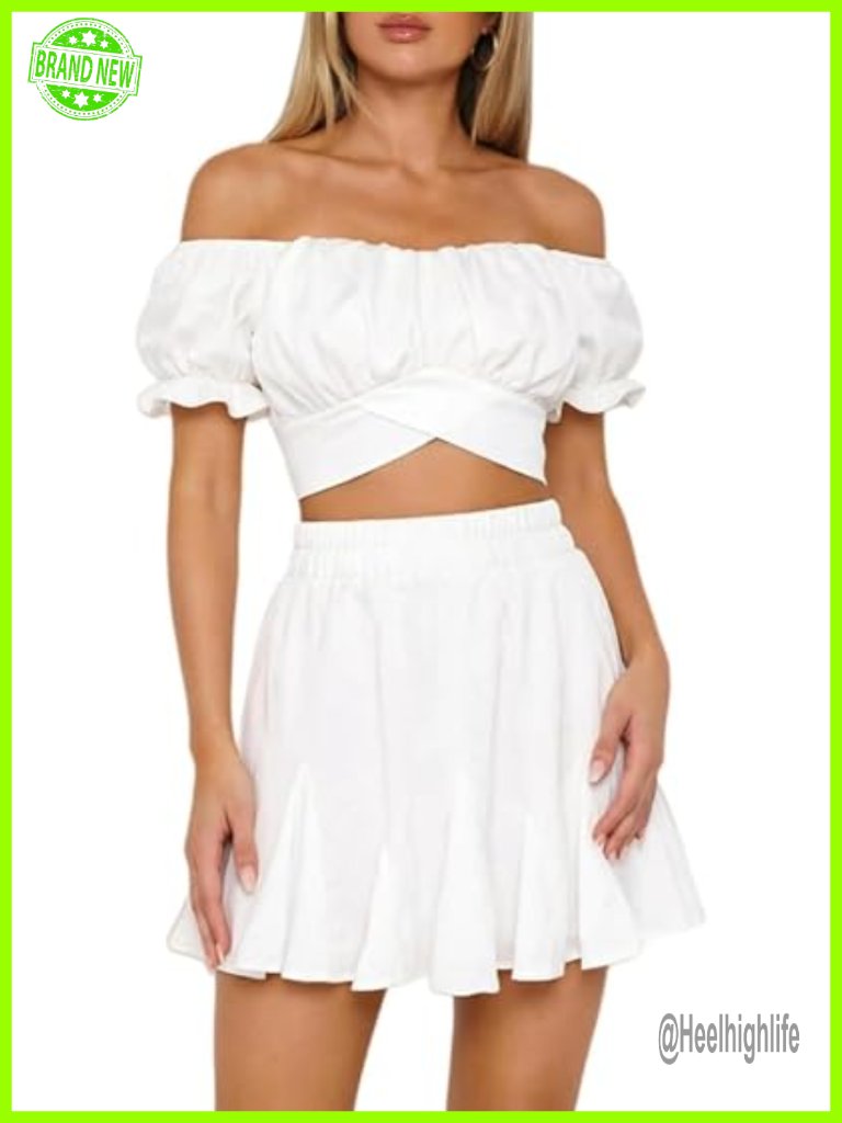 Off Shoulder Crop Top And Mini Skirt Set Summer Beach Vacation Matching Set